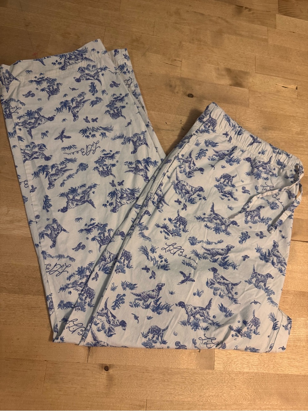 L.L. Bean Blue Toile retriever dog and duck Print Women's Pajama Pants large P - Picture 2 of 7